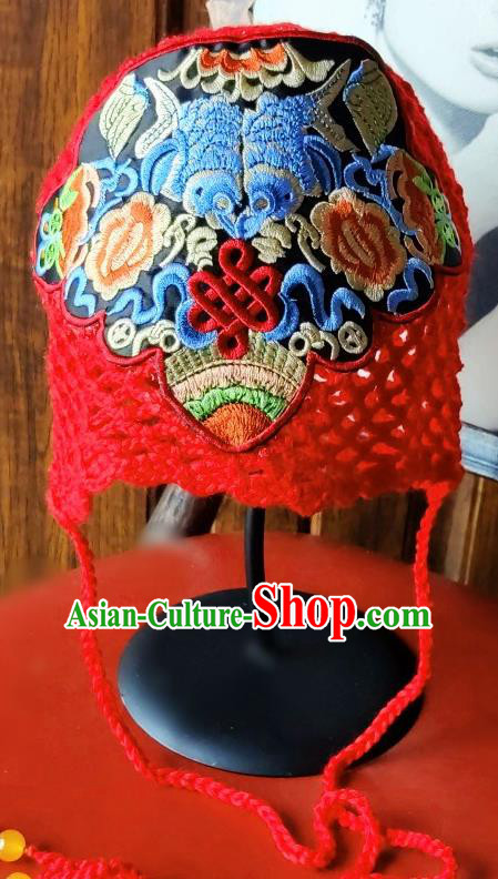 Chinese Traditional Ethnic Embroidered Hat National Handmade Red Wool Knitting Hat for Women Chinese Traditional Ethnic Embroidered Hat National Handmade Red Wool Knitting Hat for Women