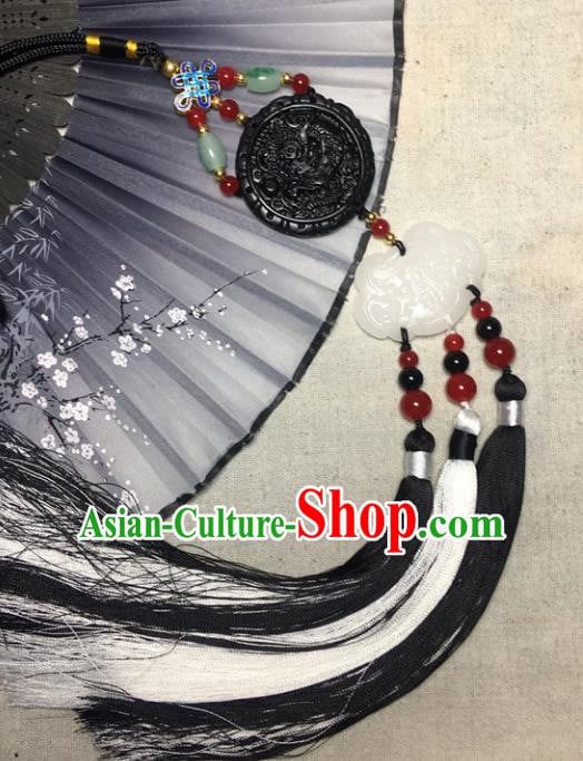 Traditional Chinese Hanfu Black Jade Carving Waist Accessories Palace Tassel Pendant Ancient Swordsman Brooch Traditional Chinese Hanfu Black Jade Carving Waist Accessories Palace Tassel Pendant Ancient Swordsman Brooch