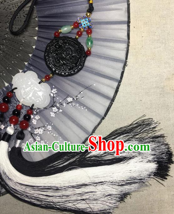 Traditional Chinese Hanfu Black Jade Carving Waist Accessories Palace Tassel Pendant Ancient Swordsman Brooch Traditional Chinese Hanfu Black Jade Carving Waist Accessories Palace Tassel Pendant Ancient Swordsman Brooch