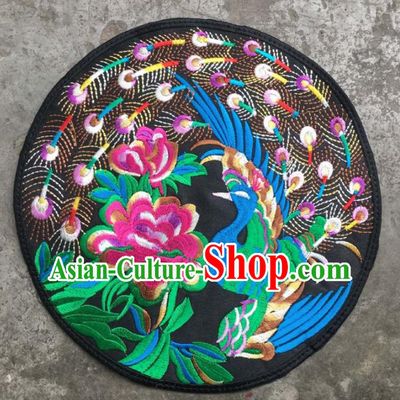 Chinese Traditional Embroidery Cloth Accessories National Embroidered Peacock Peony Dress Patch