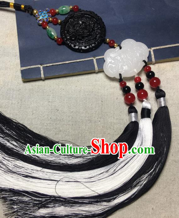 Traditional Chinese Hanfu Black Jade Carving Waist Accessories Palace Tassel Pendant Ancient Swordsman Brooch Traditional Chinese Hanfu Black Jade Carving Waist Accessories Palace Tassel Pendant Ancient Swordsman Brooch
