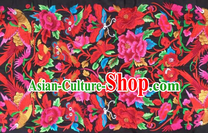 Chinese Traditional Embroidery Cloth Accessories National Embroidered Phoenix Peony Black Dress Patch Chinese Traditional Embroidery Cloth Accessories National Embroidered Phoenix Peony Black Dress Patch