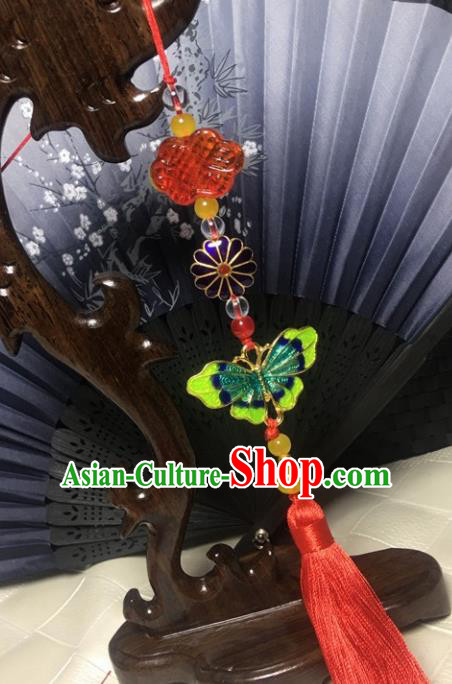 Chinese Traditional Handmade Cloisonne Butterfly Red Tassel Pendant Ancient Swordsman Waist Accessories Chinese Traditional Handmade Cloisonne Butterfly Red Tassel Pendant Ancient Swordsman Waist Accessories