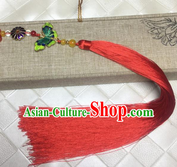 Chinese Traditional Handmade Cloisonne Butterfly Red Tassel Pendant Ancient Swordsman Waist Accessories Chinese Traditional Handmade Cloisonne Butterfly Red Tassel Pendant Ancient Swordsman Waist Accessories