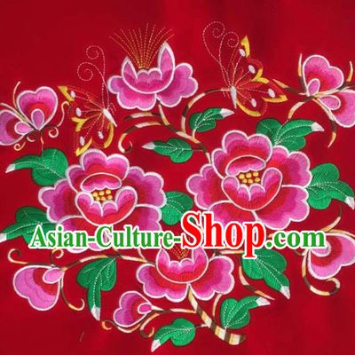 Chinese Traditional Embroidery Cloth Accessories National Embroidered Peony Butterfly Red Dress Patch