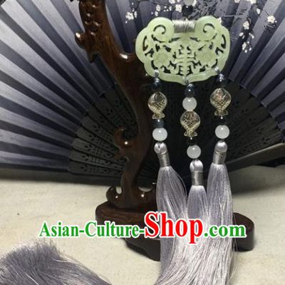 Traditional Chinese Hanfu Jade Carving Plum Waist Accessories Palace Grey Tassel Pendant Ancient Swordsman Brooch