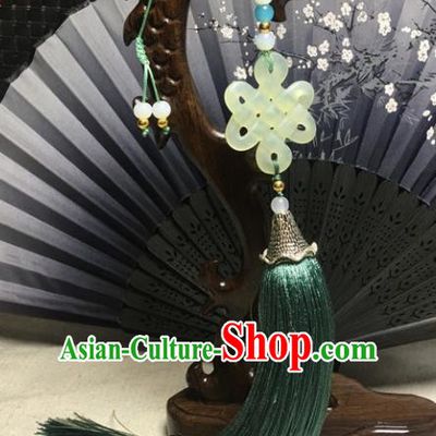 Traditional Chinese Hanfu Jade Carving Knot Waist Accessories Palace Green Tassel Pendant Ancient Swordsman Brooch