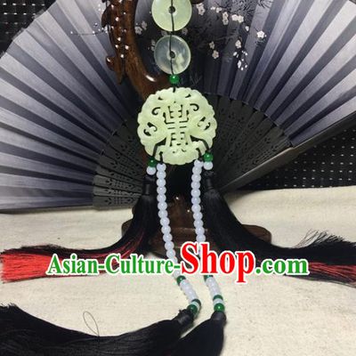 Traditional Chinese Hanfu Jade Carving Waist Accessories Palace White Beads Tassel Pendant Ancient Swordsman Brooch