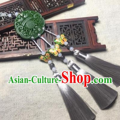 Traditional Chinese Hanfu Jade Carving Mandarin Duck Waist Accessories Palace Tassel Pendant Ancient Swordsman Brooch