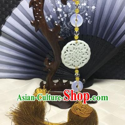 Traditional Chinese Hanfu Jade Carving Waist Accessories Golden Tassel Pendant Ancient Swordsman Brooch