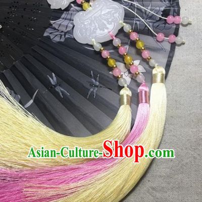 Traditional Chinese Hanfu White Jade Carving Waist Accessories Palace Tassel Pendant Ancient Swordsman Brooch