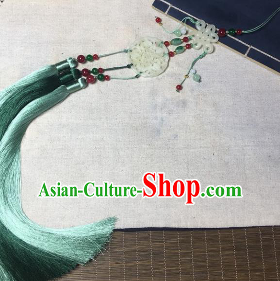 Traditional Chinese Hanfu Jade Carving Waist Accessories Palace Green Tassel Pendant Ancient Swordsman Brooch