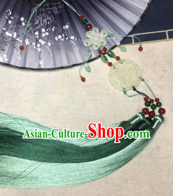 Traditional Chinese Hanfu Jade Carving Waist Accessories Palace Green Tassel Pendant Ancient Swordsman Brooch