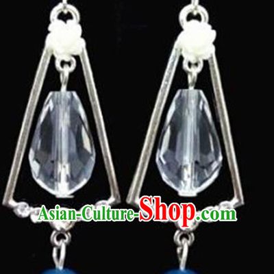 Chinese Traditional Hanfu Court Ear Accessories Ancient Princess Blue Stone Earrings for Women
