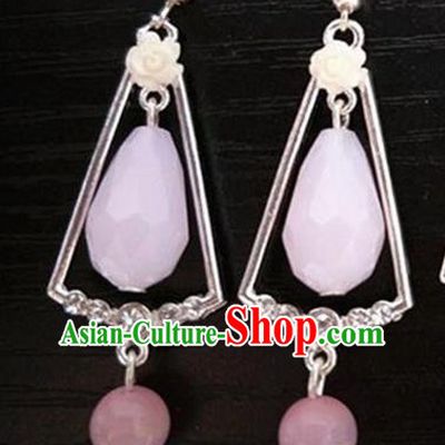 Chinese Traditional Hanfu Court Ear Accessories Ancient Princess Pink Stone Earrings for Women