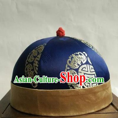 Chinese Traditional Handmade Qing Dynasty Prince Navy Hat Ancient Drama Nobility Childe Headwear for Men