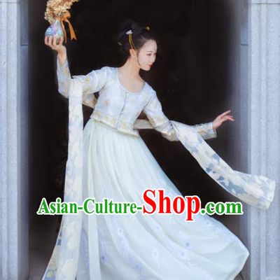 Traditional Chinese Tang Dynasty Court Lady Replica Costumes Ancient Palace Princess White Hanfu Dress for Women