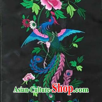 Chinese Traditional Embroidery Cloth Accessories National Embroidered Phoenix Peony Black Dress Patch