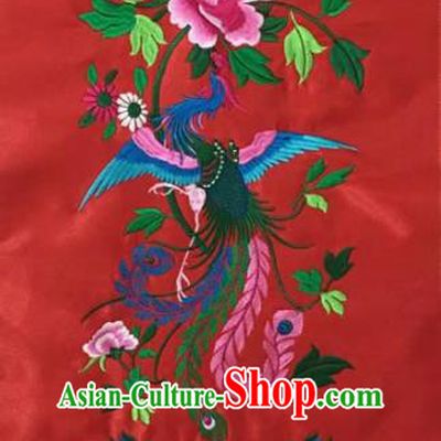 Chinese Traditional Embroidery Cloth Accessories National Embroidered Phoenix Peony Red Dress Patch