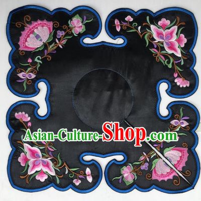 Chinese Traditional Embroidery Flowers Black Shoulder Accessories National Embroidered Cloud Patch