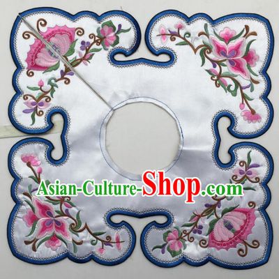 Chinese Traditional Embroidery Flowers White Shoulder Accessories National Embroidered Cloud Patch