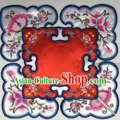 Chinese Traditional Embroidery Flowers Red and White Shoulder Accessories National Embroidered Cloud Patch