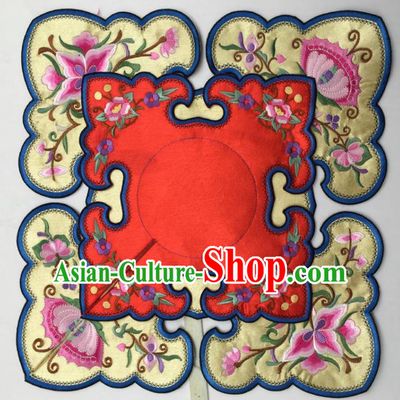 Chinese Traditional Embroidery Flowers Red and Yellow Shoulder Accessories National Embroidered Cloud Patch
