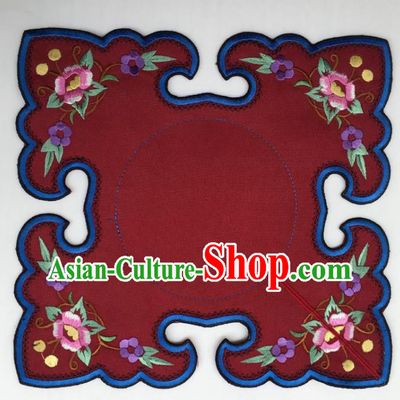 Chinese Traditional Embroidery Flowers Wine Red Shoulder Accessories National Embroidered Cloud Patch