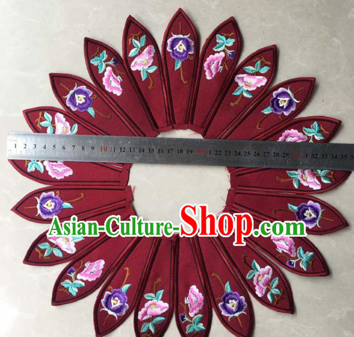 Chinese Traditional Embroidery Peony Wine Red Collar Shoulder Accessories National Embroidered Patch Chinese Traditional Embroidery Peony Wine Red Collar Shoulder Accessories National Embroidered Patch