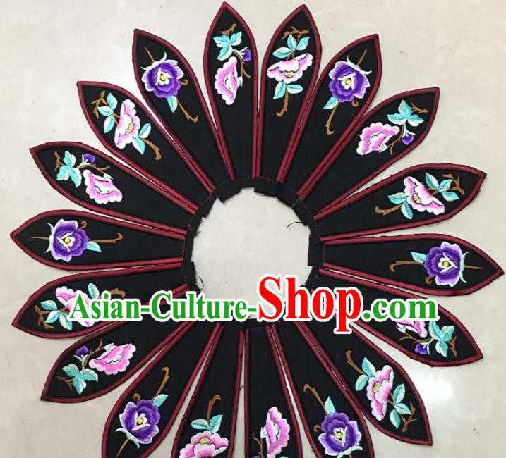 Chinese Traditional Embroidery Peony Black Collar Shoulder Accessories National Embroidered Patch Chinese Traditional Embroidery Peony Black Collar Shoulder Accessories National Embroidered Patch