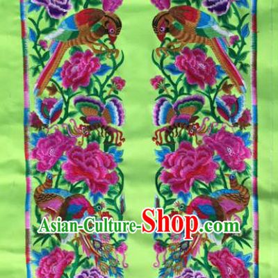 Chinese Traditional National Embroidered Peony Birds Green Applique Dress Patch Embroidery Cloth Accessories