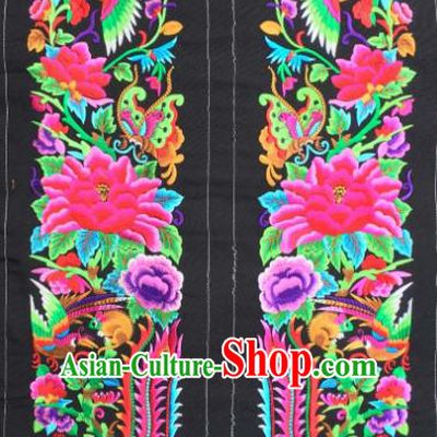 Chinese Traditional National Embroidered Phoenix Peony Black Applique Dress Patch Embroidery Cloth Accessories
