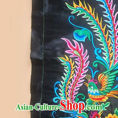 Chinese Traditional Embroidered Phoenix Peony Black Applique National Dress Patch Embroidery Cloth Accessories