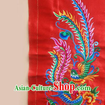 Chinese Traditional Embroidered Phoenix Peony Red Applique National Dress Patch Embroidery Cloth Accessories
