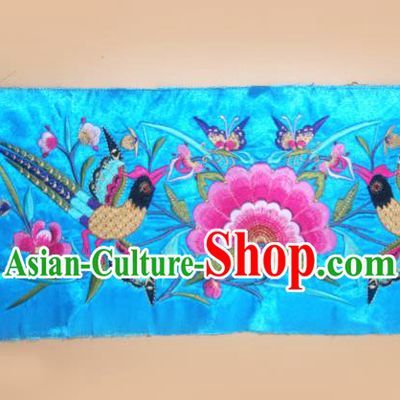 Chinese Traditional Embroidered Phoenix Peony Blue Applique National Dress Patch Embroidery Cloth Accessories