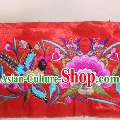 Chinese Traditional Embroidered Phoenix Peony Red Applique National Dress Patch Embroidery Cloth Accessories
