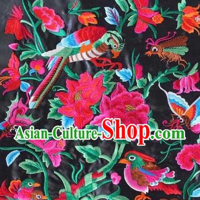 Chinese Traditional Embroidered Peony Birds Applique National Dress Patch Embroidery Cloth Accessories