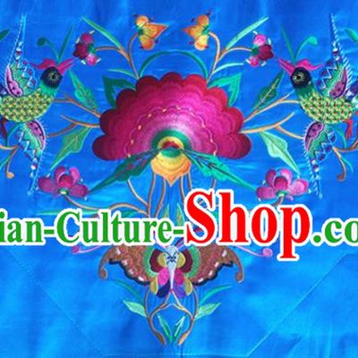 Chinese Traditional National Embroidered Phoenix Peony Blue Applique Dress Patch Embroidery Cloth Accessories