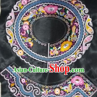 Chinese Traditional Embroidered Peony Birds Black Applique National Dress Patch Embroidery Cloth Accessories