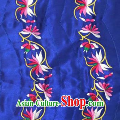Chinese Traditional Embroidered Lotus Royalblue Applique National Dress Patch Embroidery Cloth Accessories