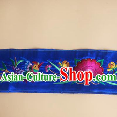 Chinese Traditional National Embroidered Phoenix Peony Royalblue Strap Applique Dress Patch Embroidery Cloth Accessories