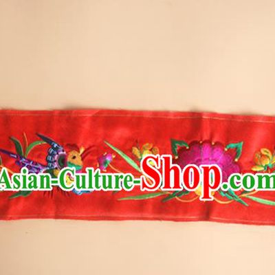Chinese Traditional National Embroidered Phoenix Peony Red Strap Applique Dress Patch Embroidery Cloth Accessories
