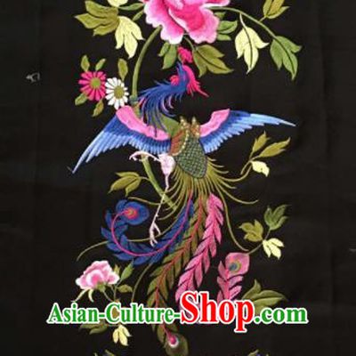 Chinese Traditional Embroidered Phoenix Peony Black Applique National Dress Patch Embroidery Cloth Accessories