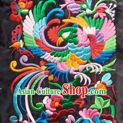 Chinese Traditional Embroidered Bird Black Applique National Dress Patch Embroidery Cloth Accessories