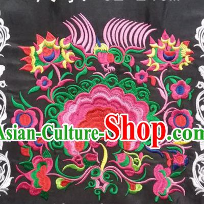 Chinese Traditional Embroidered Flowers Black Applique National Dress Patch Embroidery Cloth Accessories
