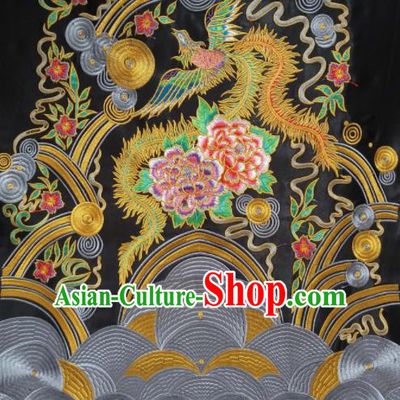 Chinese Traditional Embroidered Peony Phoenix Black Applique National Dress Patch Embroidery Cloth Accessories