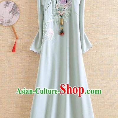 Chinese Traditional Tang Suit Embroidered Peony Green Cheongsam National Costume Qipao Dress for Women