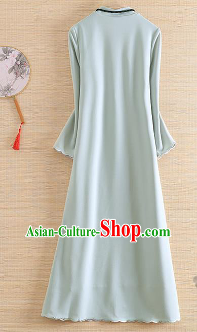 Chinese Traditional Tang Suit Embroidered Peony Green Cheongsam National Costume Qipao Dress for Women