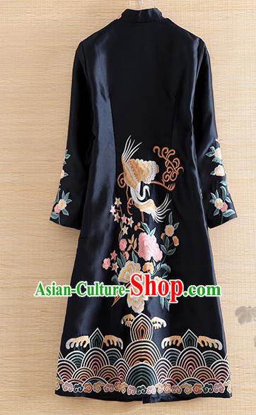 Chinese Traditional Tang Suit Embroidered Black Coat National Costume Qipao Outer Garment for Women Chinese Traditional Tang Suit Embroidered Black Coat National Costume Qipao Outer Garment for Women