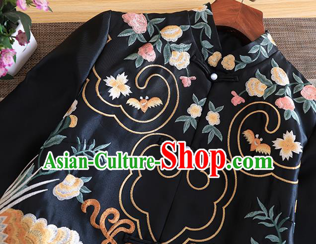 Chinese Traditional Tang Suit Embroidered Black Coat National Costume Qipao Outer Garment for Women Chinese Traditional Tang Suit Embroidered Black Coat National Costume Qipao Outer Garment for Women